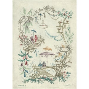 Jean-Baptiste Pillement art print, Antique French chinoiserie design, Vintage oriental decor, Fantasy landscape, Magical scene, 18th century