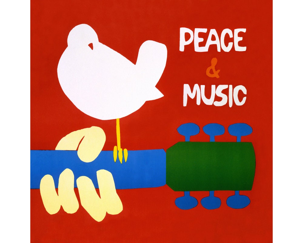 アート・デザイン・音楽 Pictures Of Peace Peace and Music Art Print, Vintage Sixties Wall Art