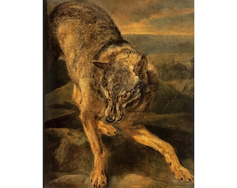 Impresión artística de pintura al óleo de lobo antiguo, arte de lobo vintage, arte mural de vida silvestre, Jan Fyt, barroco flamenco, siglo XVII, lobo feroz, arte de lobo antiguo