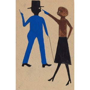 Bill Traylor man and woman pointing painting, Fine art reproduction, Modern wall art, Vintage black folk drawing, African American portrait