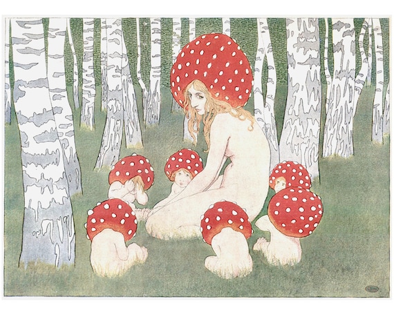 Mother Mushroom With Her Children, Edward Okun, Vintage Mushroom
