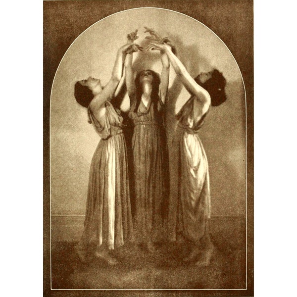 Three Witches antique photograph print, Vintage women dancing art print, Wicca, Pagan, Coven, Seance, Witchcraft, Priestess, Sorceress