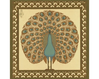 Art Nouveau Peacock art print, Walter Crane design, Vintage peacock painting, Antique bird wall art, Craftsman style, Arts and crafts decor