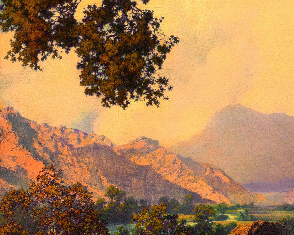 Maxfield Parrish Hilltop Print, Tree Landscape Wall Art, Art