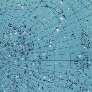 May include: A vintage star chart with a blue background and white stars. The chart is divided into sections with numbers and letters. The constellations Ursa Major and Draco are visible.