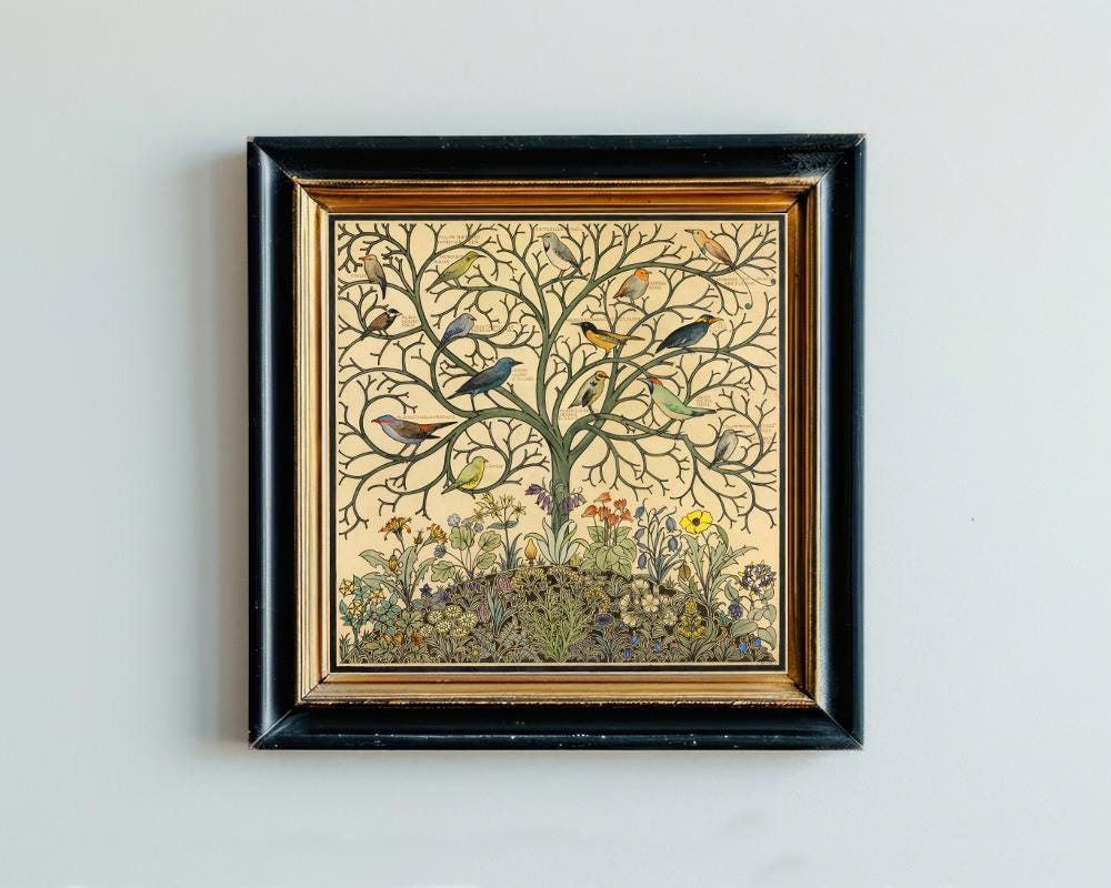 Songbirds Art Print, Tree of Life, Tropical Bird Painting, Exotic