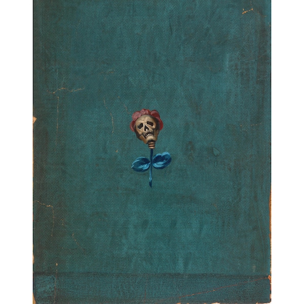 La Mort en Rose, Memento mori art print, Skull flower painting, Original collage art, Dark art, Surreal wall art, Strange art, Death art