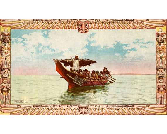 Pacific Northwest Native American Canoe Art Print, Edward S