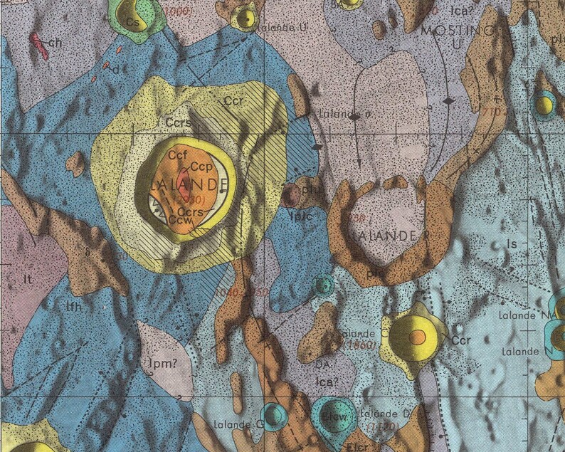 Vintage Moon Map art print Colorful topographical lunar | Etsy