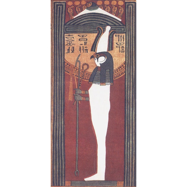 Ancient Egyptian Falcon God art print, Ptah Sokar Osiris, Seker, Hawk, Papyrus of Ani, Vintage Egypt wall art, Mythical painting, Mythology