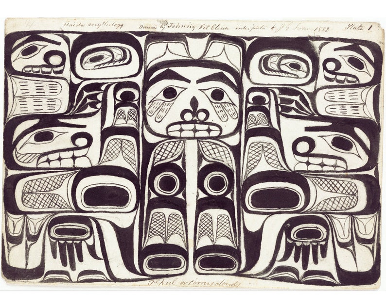 Impresión de arte indio Haida, diseño nativo americano de la costa noroeste del Pacífico, arte mural tribal canadiense, pintura de Johnny Kit Elswa, Primeras Naciones imagen 1