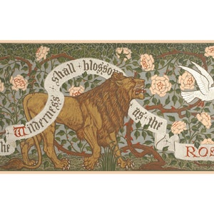 The Wilderness Shall Blossom as the Rose, Art nouveau painting, Walter Crane design, Arts and Crafts, Lion art print, Enchanted forest