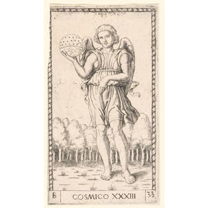 Tarocchi card art print, Cosmico, Cosmos art print, Cosmology art print, Italian masters, Engraving, Art history, Renaissance art, Mystical