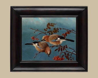 Jays by Ferdinand von Wright, Antique birds oil painting art print, Vintage bird wall art, Winter wildlife, Finnish 19th century