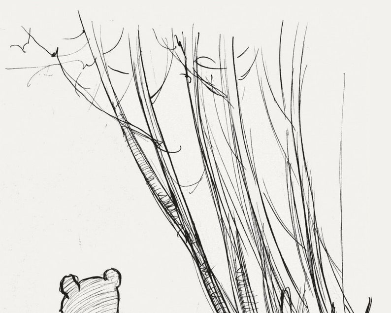 Vintage Winnie the Pooh illustration art print, E.H. Shepard drawing 1926, Pooh and Piglet walking away in the woods, Kids, Nursery wall art image 3
