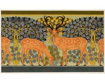 Art nouveau deer art print, Art nouveau poster, Deer wall art, Animal artwork, Art nouveau wall art, Nature art, Maurice Pillard Verneuil