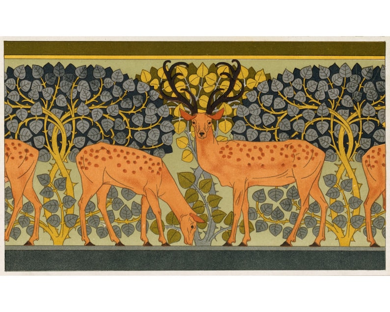 Art Nouveau Deer Art Print Art Nouveau Poster Deer Wall Art Etsy