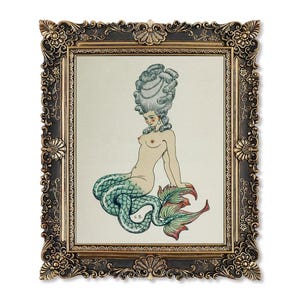 Antique French Mermaid art print, George Barbier illustration, Vintage woman wall art, Two-tailed mermaid painting, Melusine, Siren