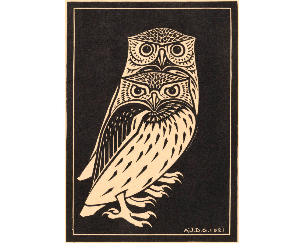 Two Owls Art Print Vintage Owl Art Craftsman Style Antique Etsy
