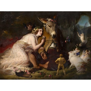 A Midsummer Night&#39;s Dream art print, Edwin Landseer, Magical painting, Fairy tale wall art, Shakespeare art, Titania and Bottom, Enchanted