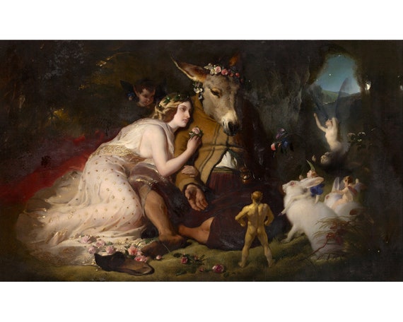 A Midsummer Night's Dream art print, Edwin Landseer, Magical painting, Fairy tale wall art, Shakespeare art, Titania and Bottom, Enchanted