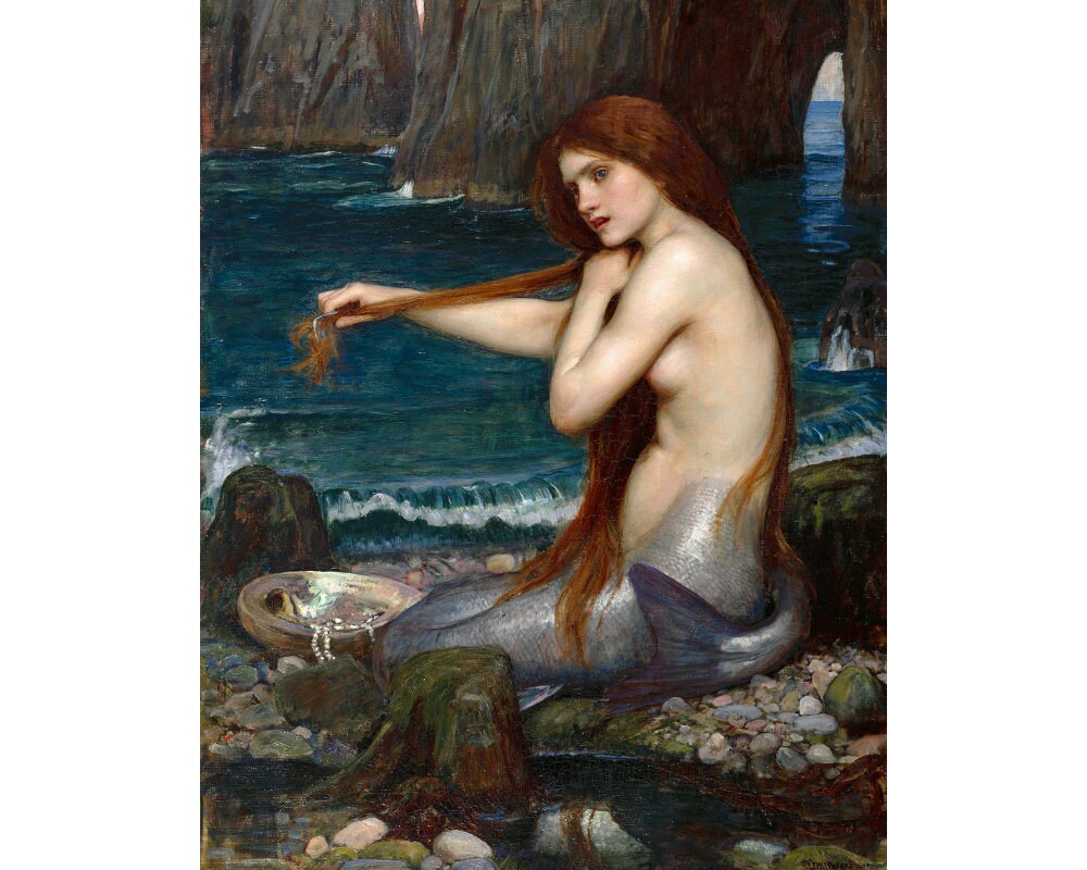 A Mermaid by John William Waterhouse Art Print Vintage