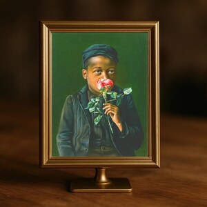 African American boy fine art print, Child smelling a rose, Black child portrait, People of color, Antique oil painting, Vintage wall art Bild 10
