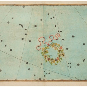 Antique Celestial Map of the Stars art print, Corona Borealis, Constellations wall art, Vintage star chart, Night sky poster, Light blue
