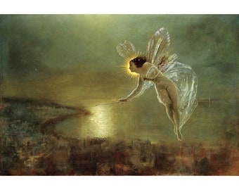 Spirit of the Night, Fairy painting, John Atkinson Grimshaw art print, Magical wall art, Antique woman, Nature goddess, 19th century