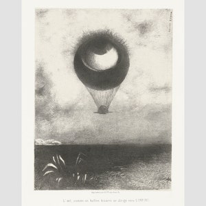 The Eye like a Strange Balloon Mounts toward Infinity, Odilon Redon art print, Vintage eye drawing, Black and white, Surreal wall art