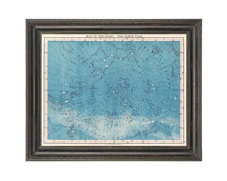 Antique Map of the Stars art print, The North Pole, Vintage star chart, Constellations wall art, Astronomy poster, Celestial diagram, Sky image 3