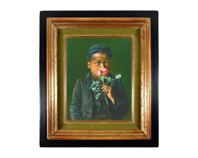 African American boy fine art print, Child smelling a rose, Black child portrait, People of color, Antique oil painting, Vintage wall art Bild 9