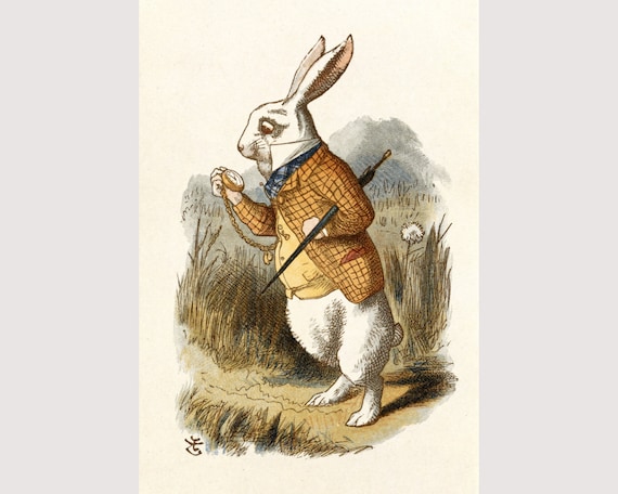 Alice In Wonderland White Rabbit Art Print Vintage Antique Book Page Wall Art