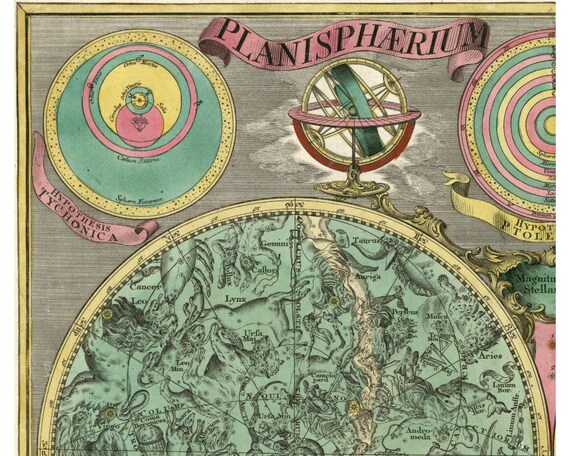 Antique Celestial Map Print, Constellations Wall Art, Old Antique Celestial Map Print, Constellations Wall Art, Old