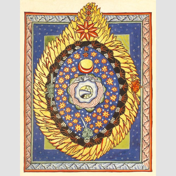 Hildegard of Bingen art print, The Universe, Illuminated religious icon, Cosmos, Cosmic egg, Feminist art, Gaia, Mystical wall art, Mandorla