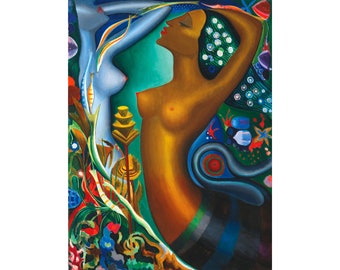 Peinture sirènes, Joseph Stella, impression d'art sirène noire, art mural femme afro-américaine, art de la salle de bain, océan, plage, tropical, eau