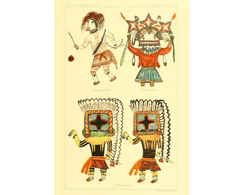Hopi kachinas drawing, Katsina art print, Pueblo Indian wall art, Native American, Southwest art, Southwestern, Kachina doll painting image 1