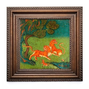 Colorful Tibetan tiger painting, Vintage tigers art print, Big cat wall art, Antique animal art, Asian animals, Exotic, Jungle decor image 3