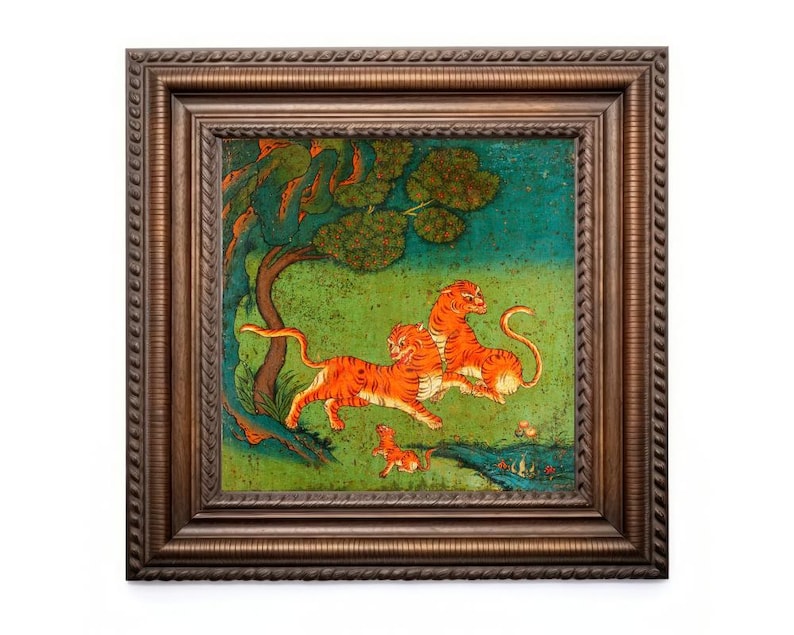 Colorful Tibetan tiger painting, Vintage tigers art print, Big cat wall art, Antique animal art, Asian animals, Exotic, Jungle decor image 3