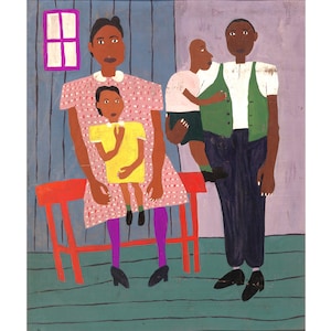African American family portrait, Black folk art painting, William H Johnson art print, Primitive Americana wall art, Harlem Renaissance art