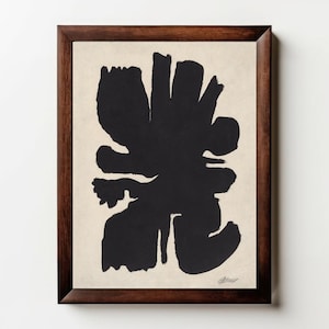 Lámina artística de pintura abstracta en negro intenso, formas orgánicas, arte mural moderno de mediados de siglo en blanco y negro, Willi Baumeister