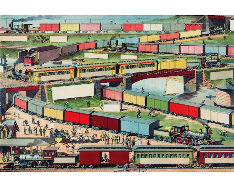 Antique Train Art Print Colorful Vintage Train Wall Art Etsy
