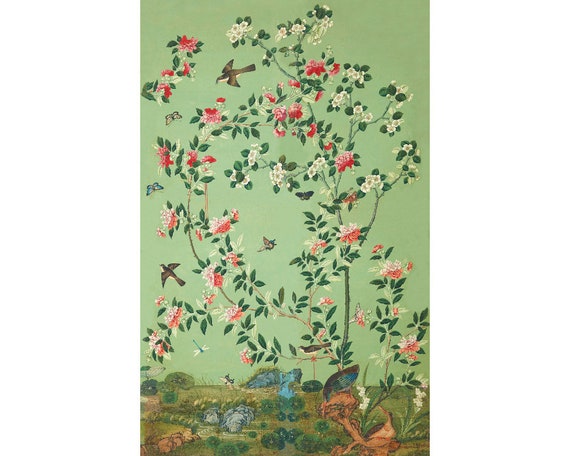 Print of Vintage Chinese Export Wallpaper Panel Flowering 