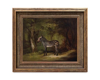 Antique zebra oil painting, George Stubbs, Zebra art print, Vintage animal wall art, Exotic forest, Jungle decor, Safari, African animals
