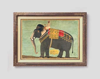 Indian elephant art print, Antique royal elephant painting, India art, Mughal Empire, Mahout, Vintage Asian art, Animal wall art, Ethnic art