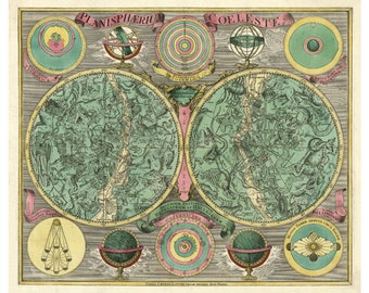 Antique Celestial Map Print, Constellations Wall Art, Old Antique Celestial Map Print, Constellations Wall Art, Old