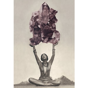 Inner Strength, Collage art print, Strong woman, Crystal, Feminist wall art, Goddess, Vintage photograph, Surreal, Magical, Mystical