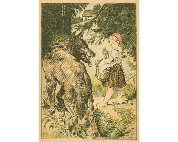 Little Red Riding Hood Art Print Big Bad Wolf Red Riding Etsy