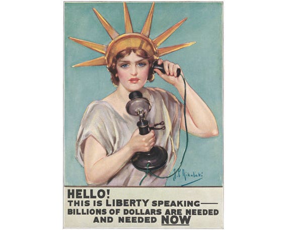 Vintage propaganda poster, Antique American propaganda, Lady Liberty art print, Capitalist propaganda, Vintage advertising, Kitsch Americana