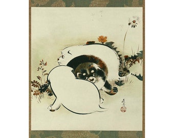 Japanese dog painting art print, Puppies, Puppy wall art, Antique Japanese brush painting, Asian animal art, Dog fine art, Shibata Zeshin